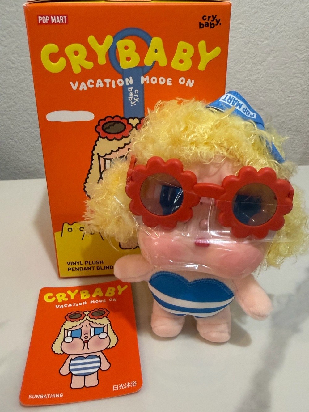 POP MART CRYBABY Vacation Mode On series SUNBATHING Vinyl Face Plush Pendant